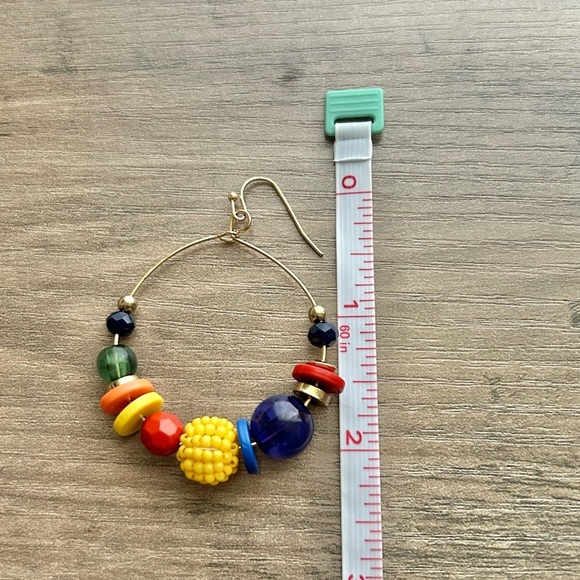 Colorful Gold Multi Color Beaded Hoop Earrings-New - Picture 7 of 7